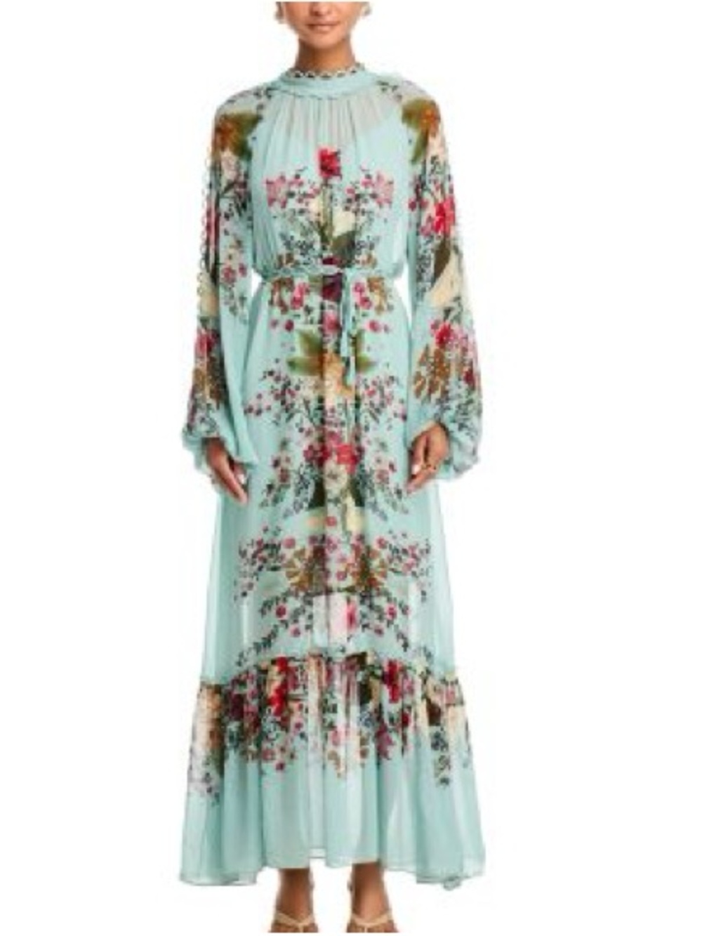 Farm Rio Dress Medium Beauty Bouquet Floral Long Sleeve Maxi Green Maxi Boho - Picture 7 of 16